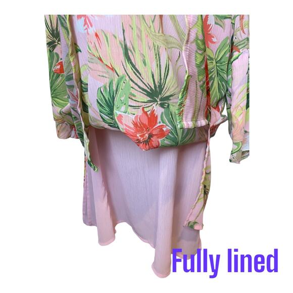 J. Jill Pink Tropical Floral 3/4 sleeve Tunic or Mini Dress Small - Picture 7 of 9